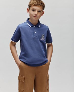 Kids indigo bunny pique polo