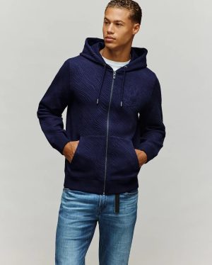 Mens kendrick double knit jacquard zip textured hoodie